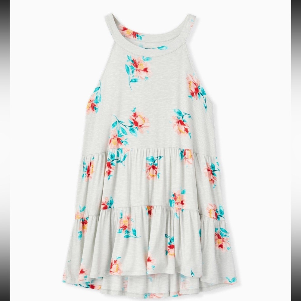 Torrid Floral Tank Top - Gray with Pink and Blue